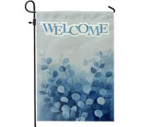 Drapeaux de jardin en feuilles d'eucalyptus bleues de 30,5 x 45,7 cm double face pour décoration extérieure, plante aquarelle, drapeau de maison, joli drapeau botanique extérieur petit drapeau de