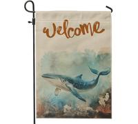Drapeaux de jardin en forme de baleine à l'aquarelle 30,5 x 45,7 cm double face pour l'extérieur, Vinatge Ocean Sea Sea Life Drapeaux verticaux standard en toile de maison, drapeaux sous-marins pour