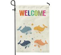 Drapeaux de jardin en forme de baleine amusants pour enfants, 30,5 x 45,7 cm pour l'extérieur, la vie marine de dessin animé, drapeau vertical standard pour maison, mer, mer, cour, jardin, pelouse