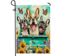 Drapeaux de jardin en forme de bouledogue français de printemps, 30,5 x 45,7 cm pour extérieur, chiot, camion, tournesol, drapeau vertical standard en lin pour maison, animal de compagnie, cour