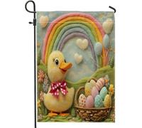 Drapeaux de jardin en forme de canard de printemps de Pâques 30,5 x 45,7 cm double face pour l'extérieur, style feutrine de laine, œufs de volaille, drapeaux d'extérieur en toile standard, ferme de
