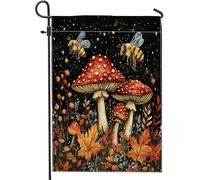 Drapeaux de jardin en forme de champignons d'abeilles d'automne - 30,5 x 45,7 cm - Double face pour décoration extérieure, automne - Fantaisie - En toile - Esthétique vintage - Petit drapeau de