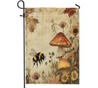 Drapeaux de jardin en forme de champignons d'abeilles d'automne - 30,5 x 45,7 cm - Double face pour l'extérieur, esthétique d'automne - Vintage - Toile standard - Décoration rétro des années 70