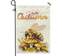 Drapeaux de jardin en forme de champignons d'abeilles d'automne - 30,5 x 45,7 cm - Double face pour l'extérieur - Vintage - Toile standard d'automne - Décoration rétro amusante pour jardin, pelouse