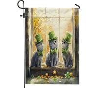 Drapeaux de jardin en forme de chat bleu russe pour la Saint-Patrick, 30,5 x 45,7 cm, double face pour extérieur, fenêtre, chaton en toile verticale standard, trèfle pour animal de compagnie, jardin