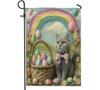 Drapeaux de jardin en forme de chat bleu russe pour printemps, Pâques, 30,5 x 45,7 cm, double face pour extérieur, œufs en feutre de laine, chaton, toile standard, drapeau extérieur, ferme, cour