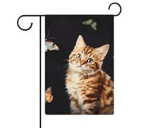 Drapeaux de jardin en forme de chat et de papillon - 30,5 x 45,7 cm - Drapeau extérieur double face - Drapeau de cour d'été - Drapeau floral de bienvenue - Décorations de jardin saisonnières