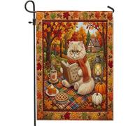 Drapeaux de jardin en forme de chat persan d'automne - 30,5 x 45,7 cm - Double face pour décoration extérieure - Style matelassé d'automne - En toile - Pour le camping - Drapeau de maison de campagne
