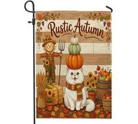 Drapeaux de jardin en forme de chat persan d'automne 30,5 x 45,7 cm pour l'extérieur, récolte rustique d'automne en lin standard, imprimé épouvantail pour cour, jardin, pelouse, décoration extérieure
