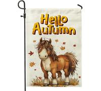 Drapeaux de jardin en forme de cheval - 30,5 x 45,7 cm - Double face pour décoration extérieure - Feuille d'érable d'automne - Drapeau de maison en toile - Joli enfant - Petit drapeau de pelouse