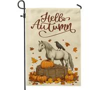Drapeaux de jardin en forme de cheval - 30,5 x 45,7 cm - Double face pour décoration extérieure - Motif citrouille et corbeau - Automne vintage - En toile - Pour maison de ferme, extérieur, petit
