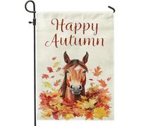 Drapeaux de jardin en forme de cheval de ferme d'automne - 30,5 x 45,7 cm - Double face pour décoration extérieure - Motif animal de feuille d'érable - Joli drapeau amusant et étrange pour l'extérieur