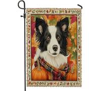 Drapeaux de jardin en forme de chien Border Collie d'automne 30,5 x 45,7 cm pour extérieur, chiot vertical d'automne vintage standard en lin pour maison, citrouille, animal domestique, cour, jardin