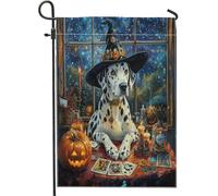 Drapeaux de jardin en forme de chien dalmatien d'Halloween - 30,5 x 45,7 cm - Double face pour décoration extérieure, tarot, astrologie, chiot - Drapeau de maison - Petit drapeau de jardin
