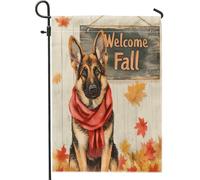 Drapeaux de jardin en forme de chien de berger allemand d'automne 30,5 x 45,7 cm double face pour l'extérieur, motif chiot de ferme d'automne en toile standard, drapeau de maison en feuille d'érable