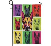 Drapeaux de jardin en forme de chien de berger allemand de printemps 30,5 x 45,7 cm double face pour l'extérieur, drôle, pop art, animal domestique, drapeau vertical standard en toile pour maison