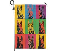 Drapeaux de jardin en forme de chien de berger allemand de printemps 30,5 x 45,7 cm double face pour extérieur, chiot pop art amusant en toile verticale standard, drapeaux de maison, drapeaux de