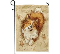 Drapeaux de jardin en forme de chien de berger des Shetland, 30,5 x 45,7 cm, double face pour extérieur, chiot amusant, plage, étoile de mer, dessin animé, drapeau de maison, drapeau de maison