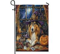 Drapeaux de jardin en forme de chien de sorcière pour Halloween, 30,5 x 45,7 cm, double face pour décoration extérieure, motif tarot, astrologie, chiot, jardin, drapeau de maison, petit drapeau de