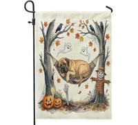 Drapeaux de jardin en forme de chien mastiff d'automne pour Halloween, 30,5 x 45,7 cm, double face pour décoration extérieure, fantôme effrayant squelette de jardin, drapeau en toile, petit drapeau de