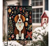 Drapeaux de jardin en forme de chien Saint-Bernard de Noël 30,5 x 45,7 cm double face pour décoration extérieure, boules de sapin de Noël vintage, drapeau en toile pour chiot