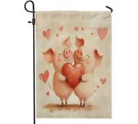 Drapeaux de jardin en forme de cochon 30,5 x 45,7 cm double face pour décoration extérieure, Saint-Valentin, joli motif cœur, drapeau de maison, animal extérieur, petit drapeau de pelouse