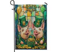 Drapeaux de jardin en forme de cochon de la Saint-Patrick - 30,5 x 45,7 cm - Double face pour décoration extérieure, drapeau en toile en verre teinté - Trèfle amusant - Petit drapeau de pelouse