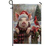 Drapeaux de jardin en forme de cochon de Noël de ferme - 30,5 x 45,7 cm - Double face pour décoration extérieure - Motif animal de campagne cardinal - Pour maison, vacances, Nouvel An - Petit drapeau