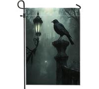 Drapeaux de jardin en forme de corbeau d'horreur d'Halloween 30,5 x 45,7 cm double face pour l'extérieur, livre magique vintage, motif corbeau, drapeau de maison, drapeau effrayant pour cour, cour