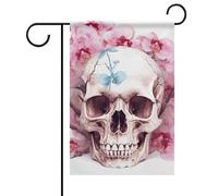 Drapeaux de jardin en forme de crâne humain - Fleurs roses - 30,5 x 45,7 cm - Double face pour extérieur, patio, cour, terrasse, porche, jardin, terrasse, balcon, pelouse, décoration d'intérieur