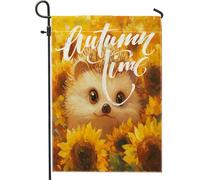 Drapeaux de jardin en forme de hérisson - 30,5 x 45,7 cm - Double face pour décoration extérieure, peinture à l'huile d'automne, tournesol - Toile de maison, animal extérieur - Petit drapeau de