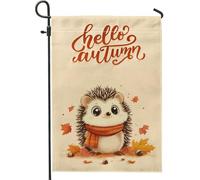 Drapeaux de jardin en forme de hérisson de dessin animé d'automne 30,5 x 45,7 cm double face pour l'extérieur, feuilles d'érable d'automne en toile verticale, drapeaux de maison, animaux mignons pour