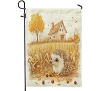 Drapeaux de jardin en forme de hérisson de ferme d'automne 30,5 x 45,7 cm pour extérieur, drapeau vertical standard en lin pour maison, ferme, cour, pelouse, décoration extérieure
