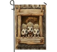 Drapeaux de jardin en forme de hérisson printanier 30,5 x 45,7 cm pour extérieur, ferme en bois rustique standard pour maison, cour, pelouse, décoration extérieure