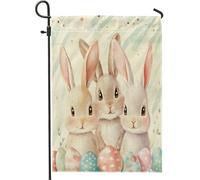 Drapeaux de jardin en forme de lapin de Pâques - 30,5 x 45,7 cm - Double face pour l'extérieur - Œufs mignons et amusants - En toile verticale standard - Pour maison, cour, cour, pelouse, drapeaux