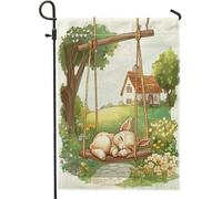 Drapeaux de jardin en forme de lapin de printemps 30,5 x 45,7 cm double face pour l'extérieur, balançoire de ferme, motif animal standard, drapeau de maison en toile standard, drapeau amusant pour