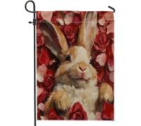 Drapeaux de jardin en forme de lapin pour la Saint-Valentin, 30,5 x 45,7 cm, double face pour l'extérieur, les amoureux amusants des roses, les drapeaux verticaux standard en toile pour maison