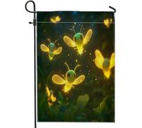 Drapeaux de jardin en forme de luciole magique de forêt - 30,5 x 45,7 cm - Double face pour décoration extérieure, scène fantastique - Insectes - En toile - Pour maison, jardin, extérieur, petit