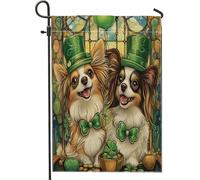 Drapeaux de jardin en forme de papillon pour la Saint-Patrick - 30,5 x 45,7 cm - Double face pour décoration extérieure, chiot en verre teinté - Motif trèfle pour animal domestique
