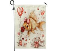Drapeaux de jardin en forme de poisson doré pour la Saint-Valentin, 30,5 x 45,7 cm, double face pour extérieur, océan, mer, vie marine, cœur, drapeau de maison, drapeau de maison, couple d'amant, cour