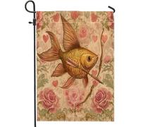 Drapeaux de jardin en forme de poisson doré pour la Saint-Valentin, 30,5 x 45,7 cm, double face pour extérieur, océan, mer, cœur d'amour, drapeau d'extérieur en toile standard, pour couple d'amant