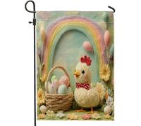 Drapeaux de jardin en forme de poule de printemps de Pâques 30,5 x 45,7 cm double face pour l'extérieur, style feutrine de laine, œufs de volaille, drapeaux d'extérieur en toile standard, ferme de