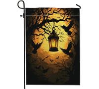 Drapeaux de jardin en forme de silhouette de corbeau d'horreur d'Halloween 30,5 x 45,7 cm double face pour l'extérieur, motif gothique effrayant arbre scénique en toile standard, drapeau gothique
