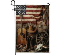 Drapeaux de jardin en forme de tête de mort de vache occidentale - 30,5 x 45,7 cm - Double face pour décoration extérieure, bottes de roue en bois, guitare, cour avant, toile, drapeau de maison