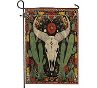 Drapeaux de jardin en forme de tête de mort de vache occidentale - 30,5 x 45,7 cm - Double face pour décoration extérieure - Esthétique - Cactus du Sud-Ouest - Drapeau de maison - Vintage West - Petit