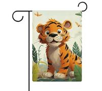 Drapeaux de jardin en forme de tigre de dessin animé, 30,5 x 45,7 cm, drapeau extérieur double face, drapeau de cour d'été, drapeau floral de bienvenue, drapeaux de jardin saisonniers, décorations de