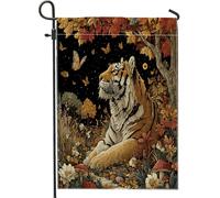 Drapeaux de jardin en forme de tigre scénique de la forêt d'automne de 30,5 x 45,7 cm pour l'extérieur, esthétiques d'automne vintage standard verticaux en lin pour maison, animaux de la forêt, jardin