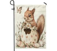 Drapeaux de jardin en forme d'écureuil de printemps de Pâques 30,5 x 45,7 cm double face pour décoration extérieure, œufs mignons et amusants, motif animal, drapeau de maison, fleurs sauvages, petit