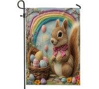 Drapeaux de jardin en forme d'écureuil de printemps de Pâques 30,5 x 45,7 cm double face pour l'extérieur, œufs en feutre de laine, drapeaux d'extérieur en toile standard, ferme, campagne, cour, cour