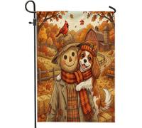 Drapeaux de jardin en forme d'épagneul Cavalier King Charles - 30,5 x 45,7 cm - Double face pour décoration extérieure - Épouvantail d'automne - Toile de maison - Drapeau de ferme d'extérieur - Petit